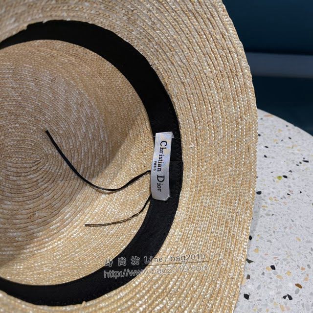 Dior新品女士帽子 迪奧蜜蜂拼接平頂草帽遮陽帽  mm1537